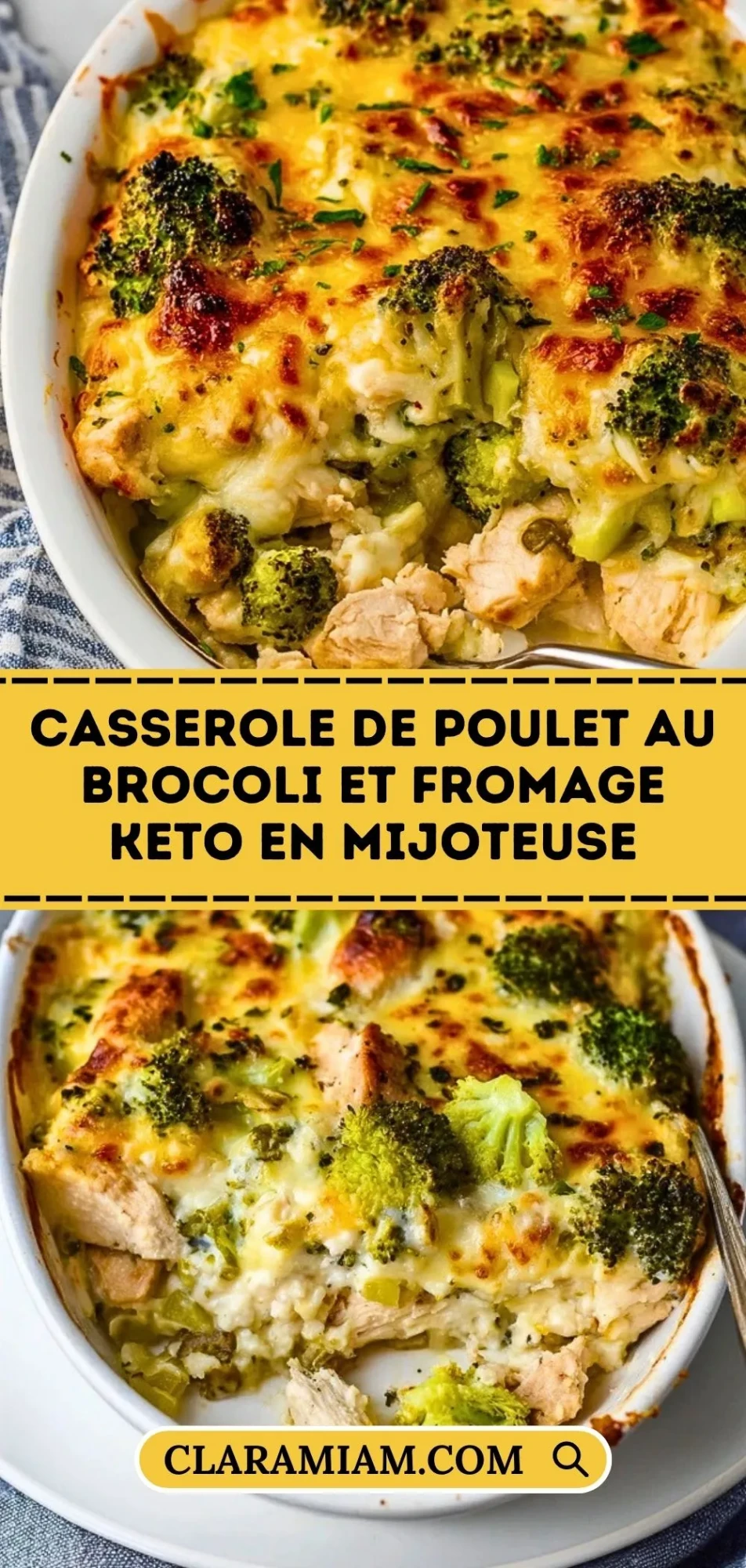 Casserole de poulet au brocoli et fromage keto en mijoteuse - Pin 1