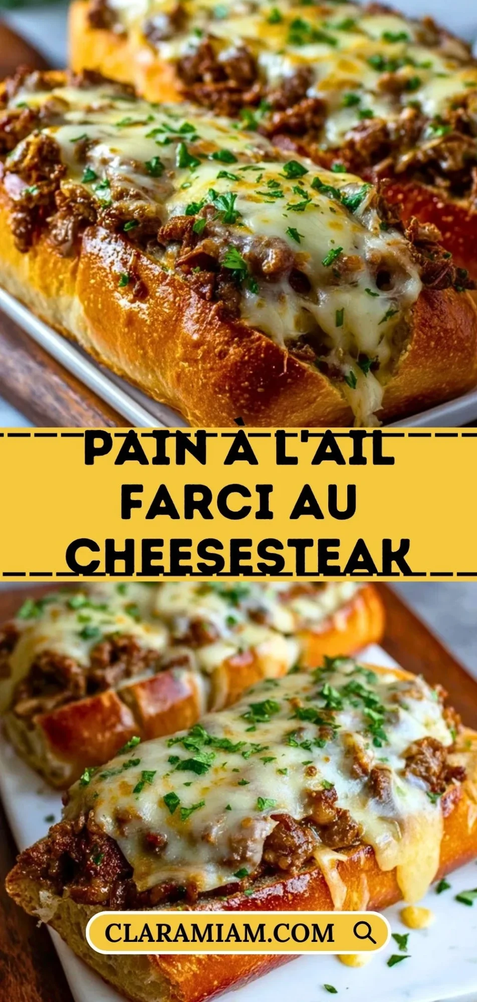 Pain à l'ail farci au cheesesteak - Pin 1