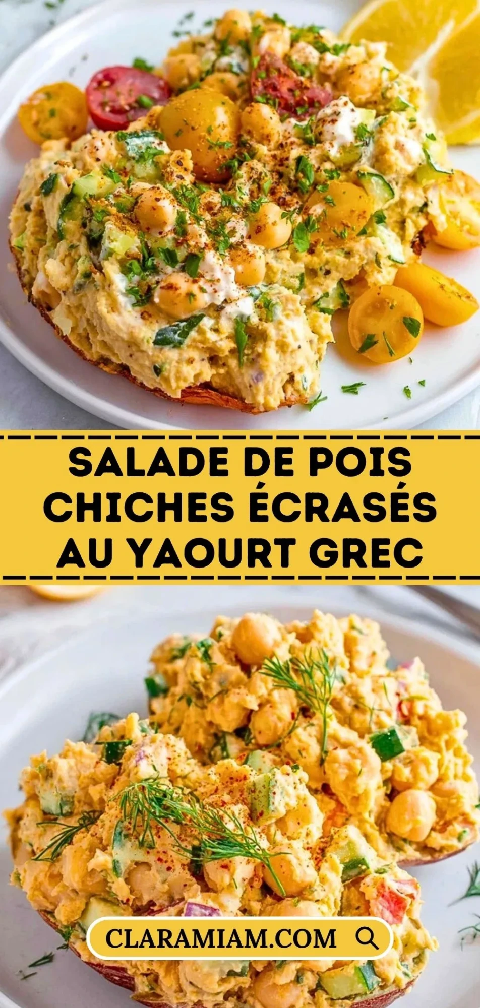 Salade De Pois Chiches Écrasés Au Yaourt Grec - Pin 1
