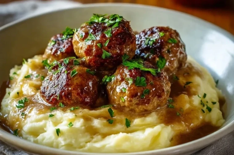 Boulettes De Viande À La Salisbury Avec Purée De Pommes De Terre À LAil Et Aux Herbes