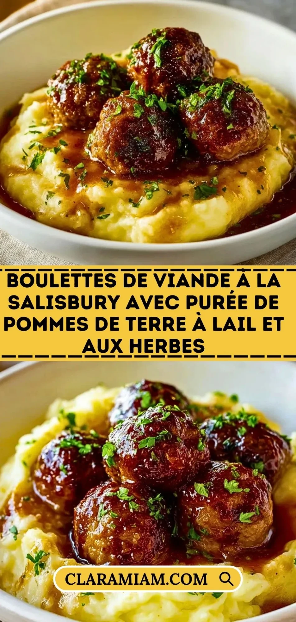 Boulettes De Viande À La Salisbury Avec Purée De Pommes De Terre À LAil Et Aux Herbes - Pin 1