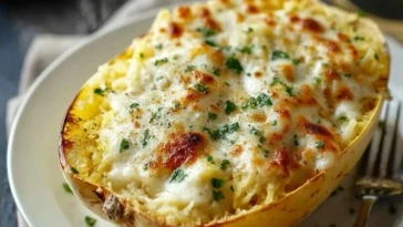 Courge Spaghetti Rôtie Avec Sauce Alfredo Et Fromage