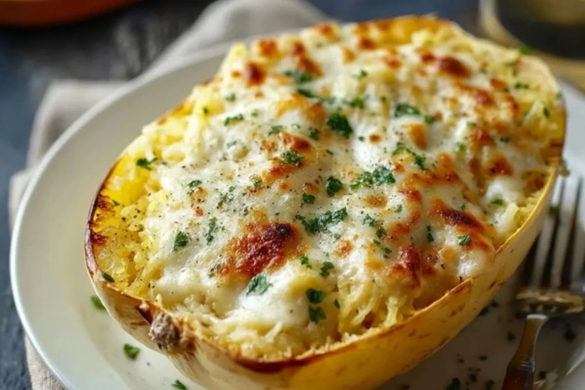 Courge Spaghetti Rôtie Avec Sauce Alfredo Et Fromage