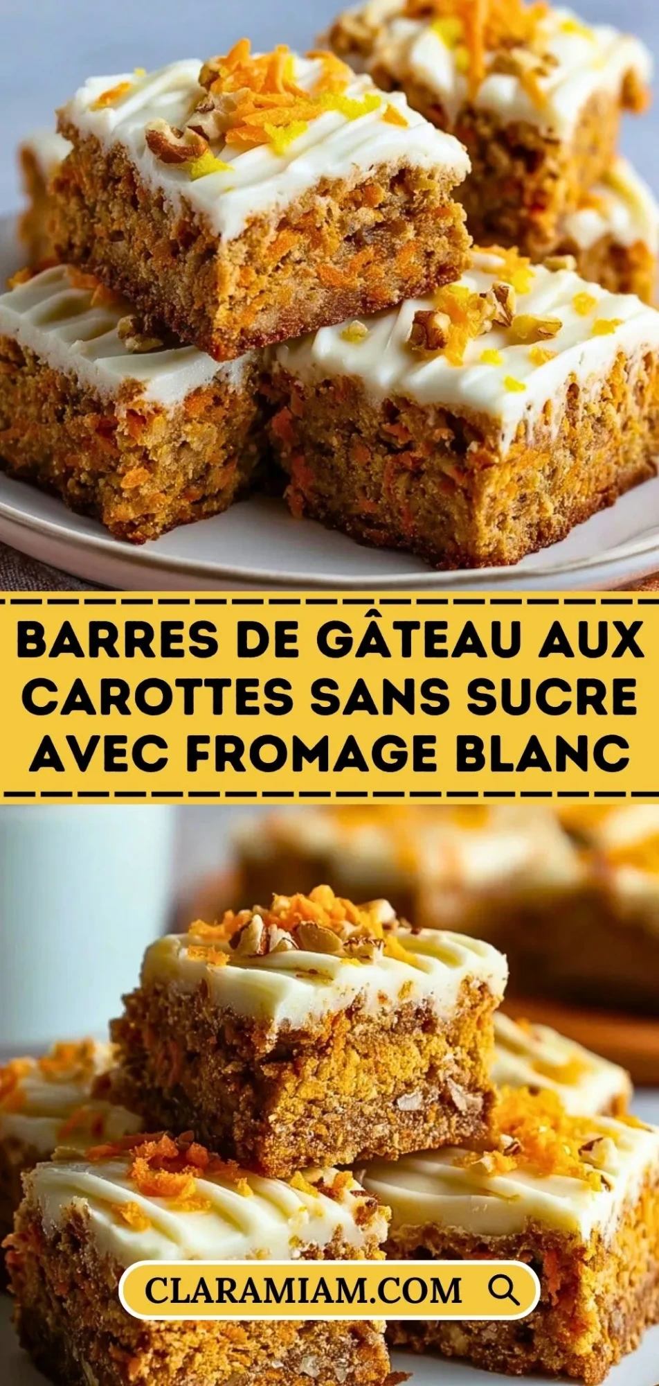 Barres De Gâteau Aux Carottes Sans Sucre Avec Fromage Blanc - Pin 1