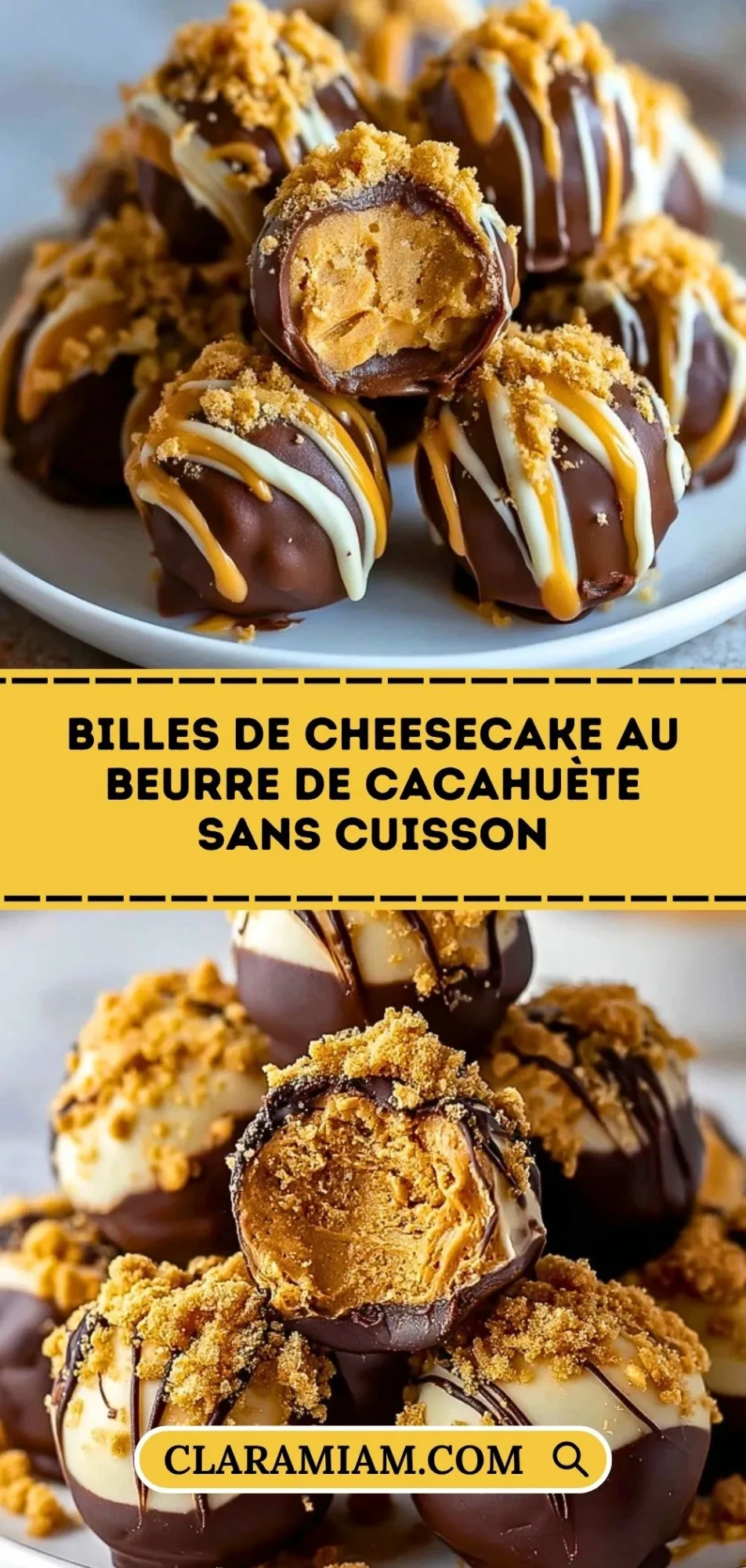 Billes De Cheesecake Au Beurre De Cacahuète Sans Cuisson - Pin 1