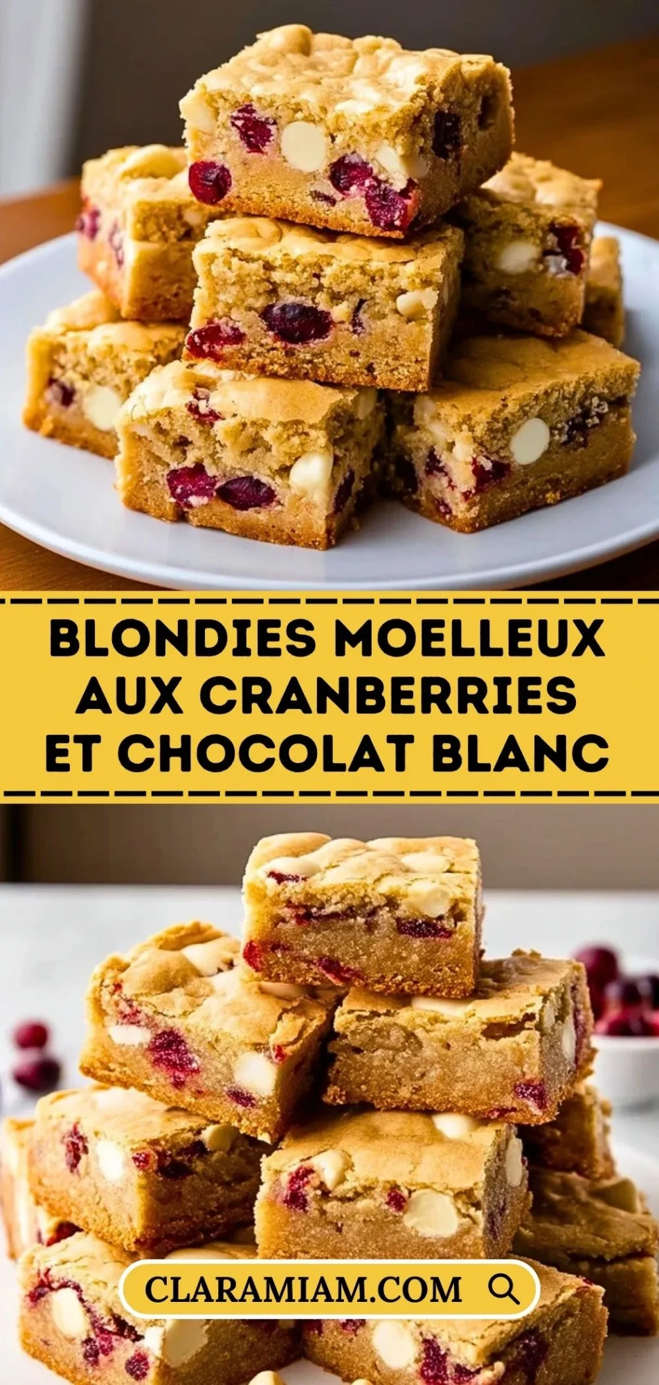 Blondies Moelleux Aux Cranberries Et Chocolat Blanc - Pin 1
