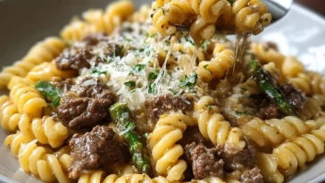 Bœuf Et Rotini Dans Une Sauce Ail Parmesan