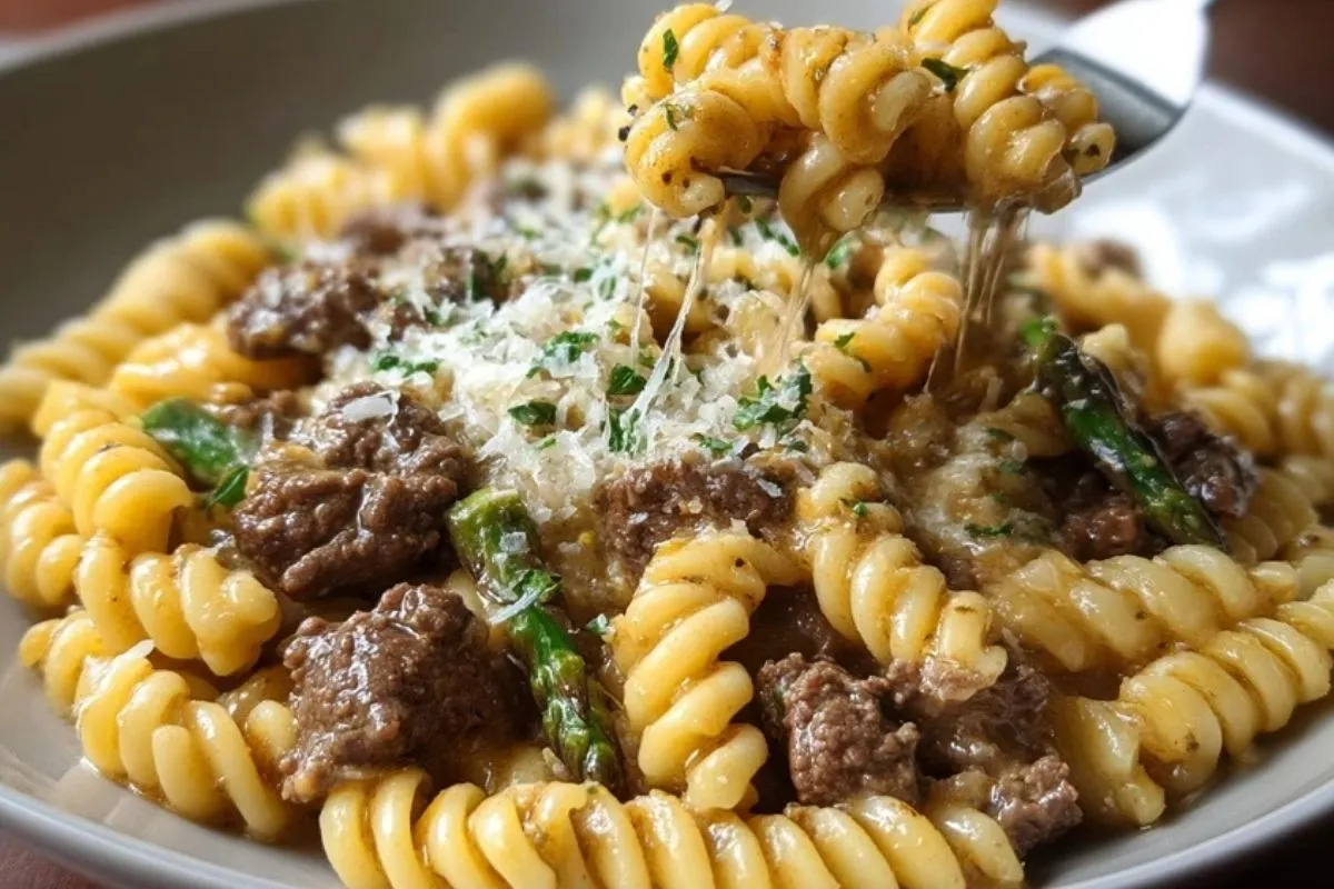 Bœuf Et Rotini Dans Une Sauce Ail Parmesan