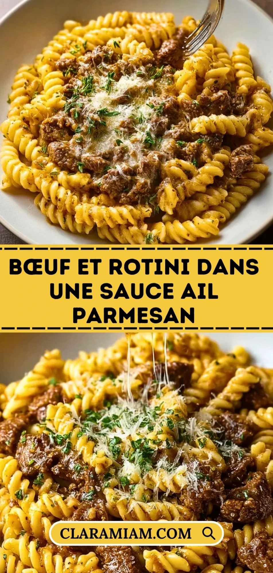 Bœuf Et Rotini Dans Une Sauce Ail Parmesan - Pin 1