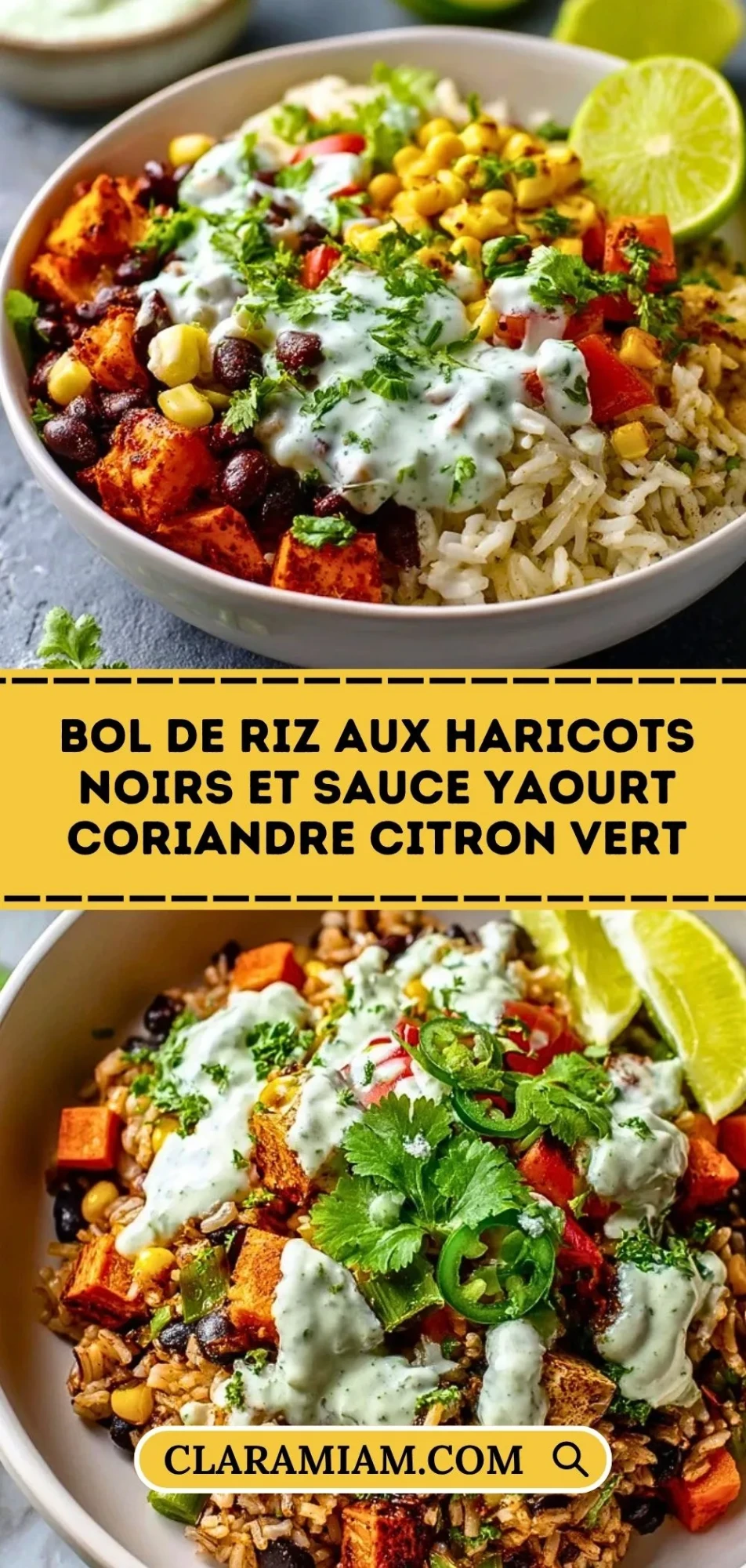 Bol De Riz Aux Haricots Noirs Et Sauce Yaourt Coriandre Citron Vert - Pin 1