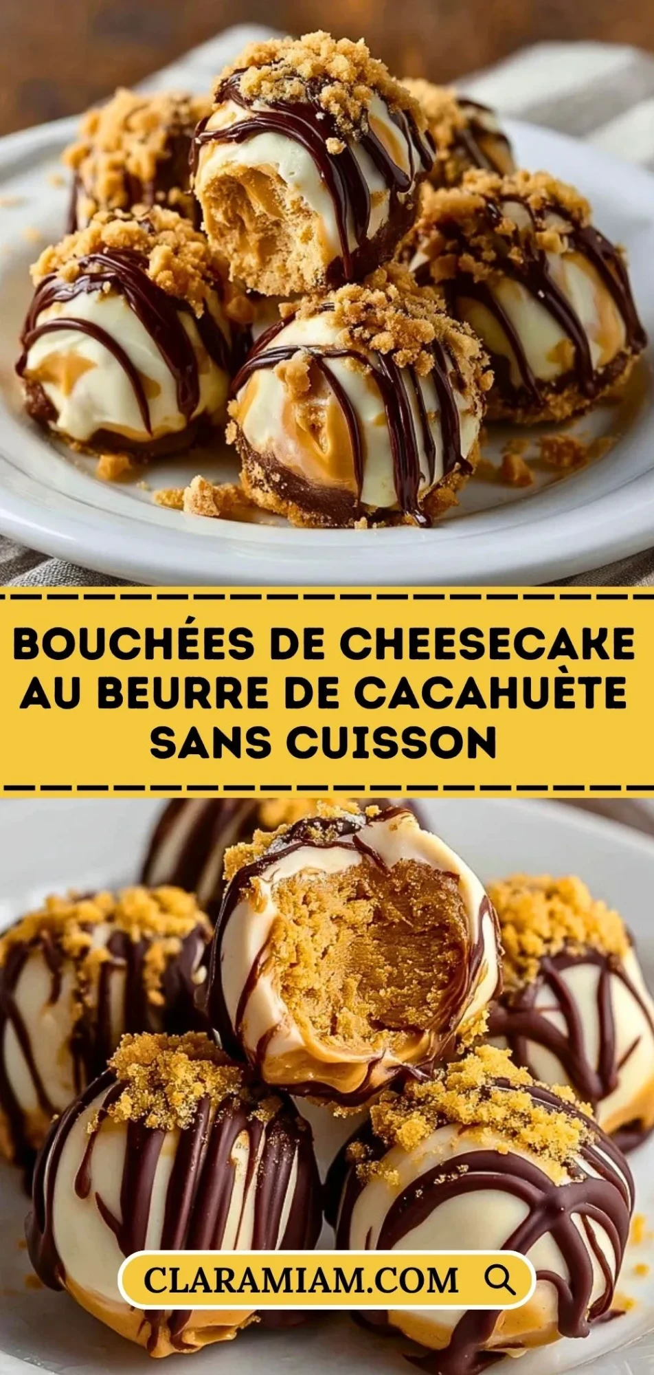 Bouchées De Cheesecake Au Beurre De Cacahuète Sans Cuisson - Pin 1