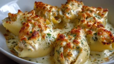 Coquilles Farcies Au Poulet Alfredo Cuites Au Four