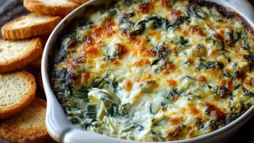 Dip Épinards Artichauts au Fromage Gratine