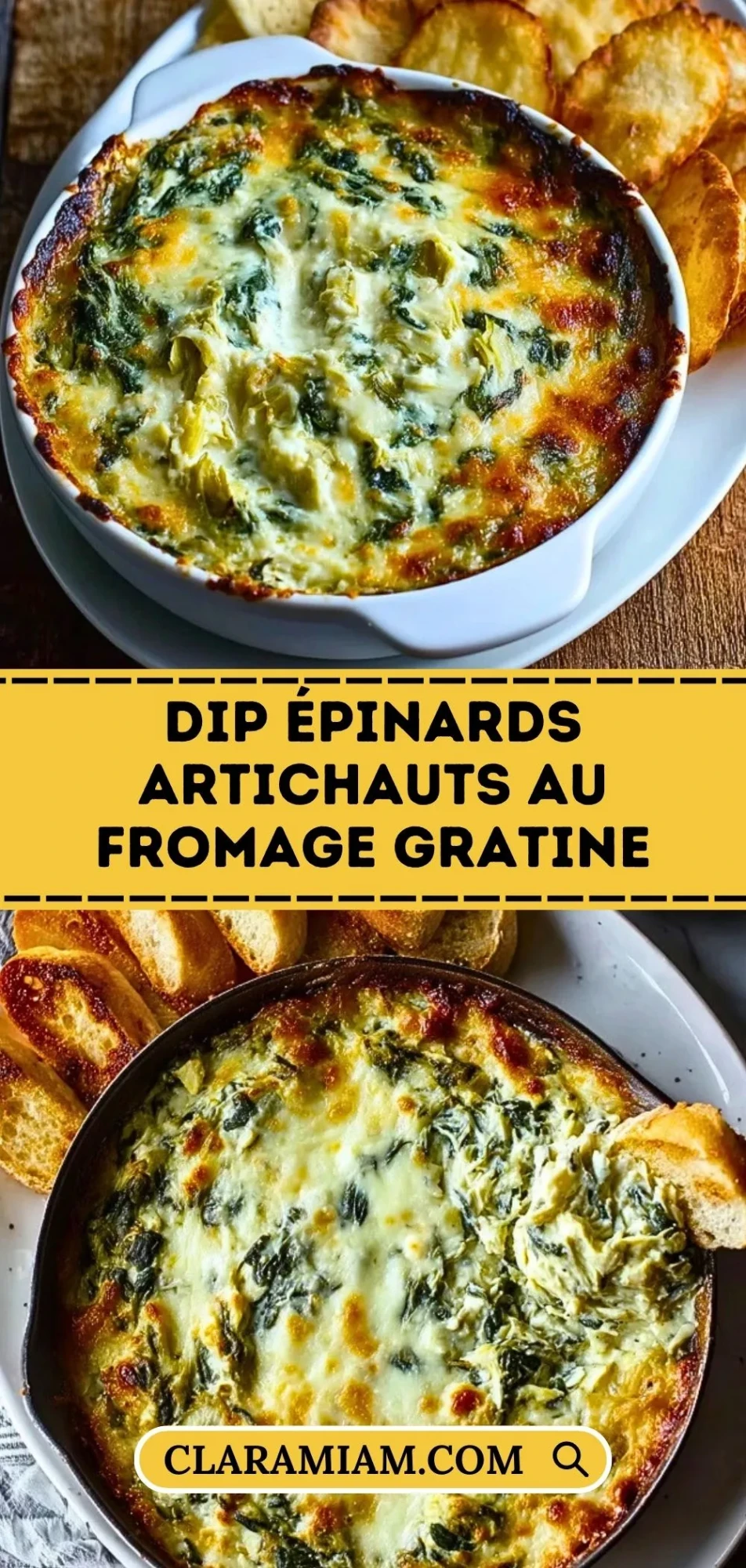 Dip Épinards Artichauts au Fromage Gratine - Pin 1