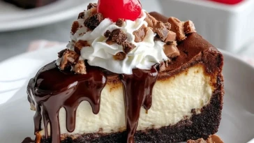 Gâteau Au Fromage Blanc Avec Brownie Et Sauce Au Chocolat