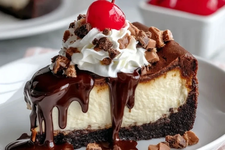 Gâteau Au Fromage Blanc Avec Brownie Et Sauce Au Chocolat