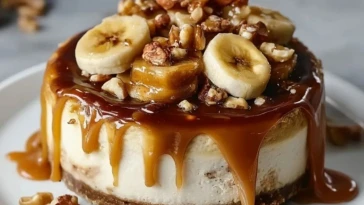Gâteau Au Fromage Crémeux Banane Caramel Noix