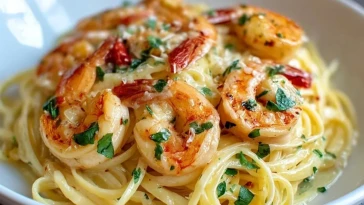 Pâtes Crémeuses Aux Crevettes Ailées