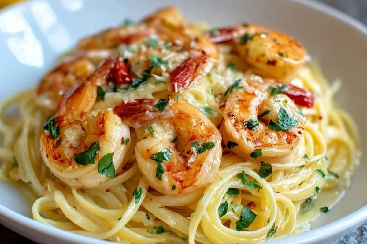 Pâtes Crémeuses Aux Crevettes Ailées