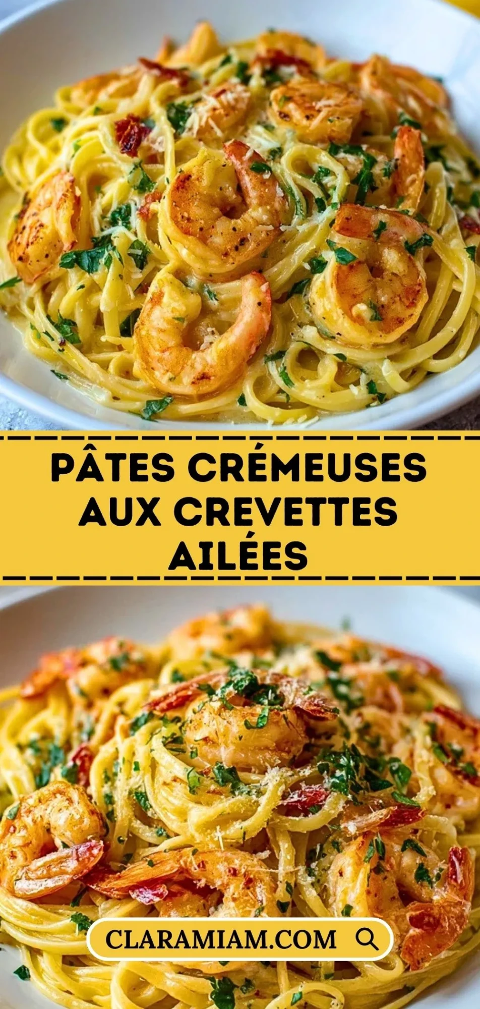 Pâtes Crémeuses Aux Crevettes Ailées - Pin 1