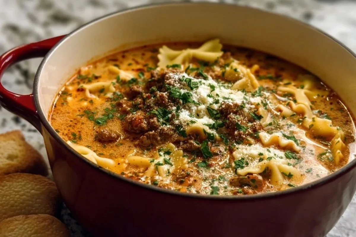 Soupe Crémeuse de Lasagne avec Saucisse et Viande Hachée - 1