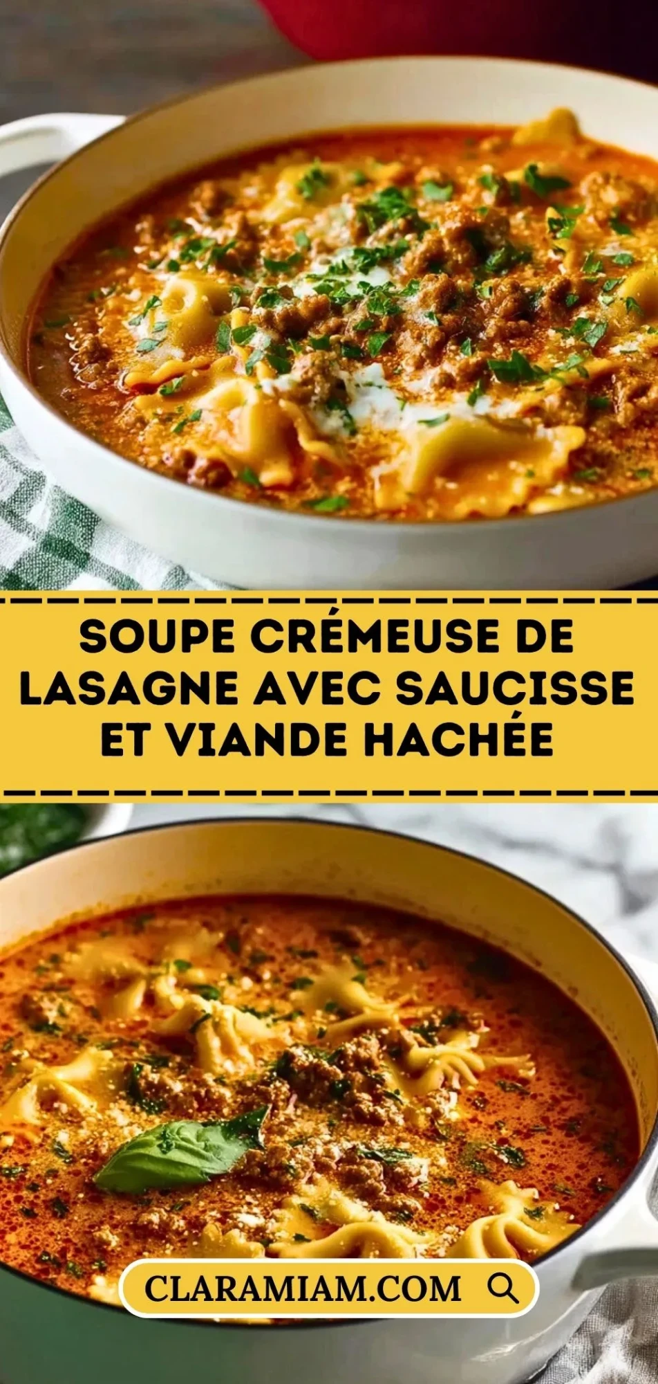 Soupe Crémeuse de Lasagne avec Saucisse et Viande Hachée - Pin 1